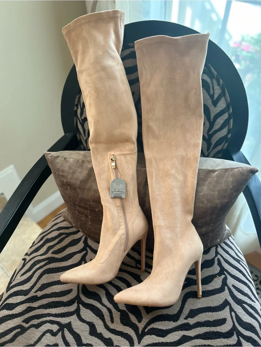 Stiletto Over-the-Knee Boots in Blush Beige  Suede